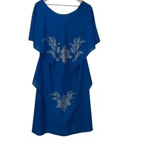 Gilberti Vintage Woman's Size Large/XL Blue Sequined Midi Formal Dress USA Made